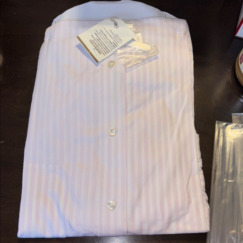 Men long sleeve  Light Pink and White Striped Dress Shirt
large neck 16.534/34 - Picture 4 of 6